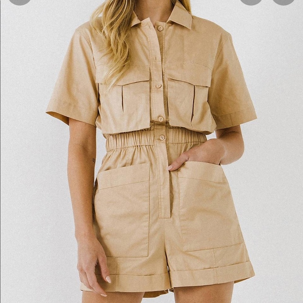 English Factory Utility Romper Beige in Natural XS